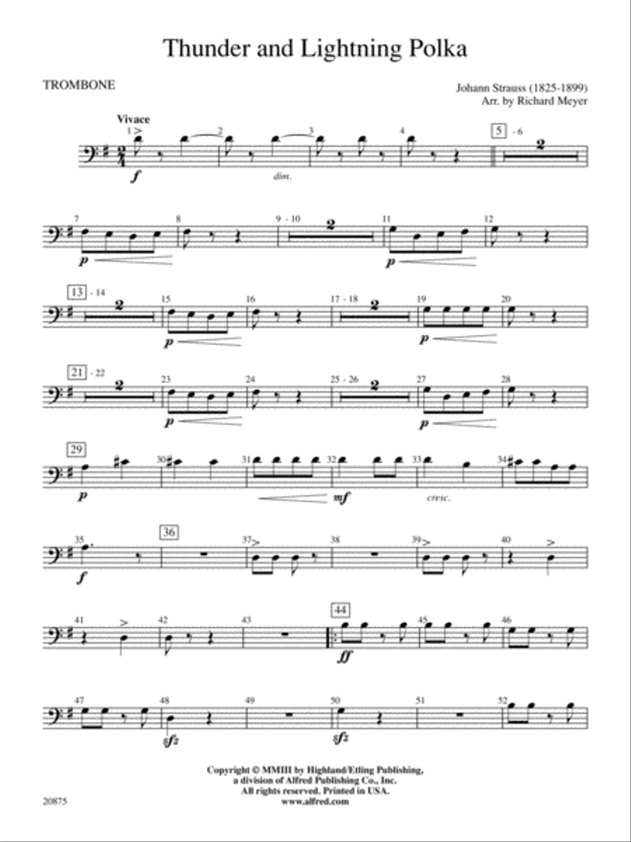 Thunder and Lightning Polka: 1st Trombone Full Orchestra scores gallery preview page 1
