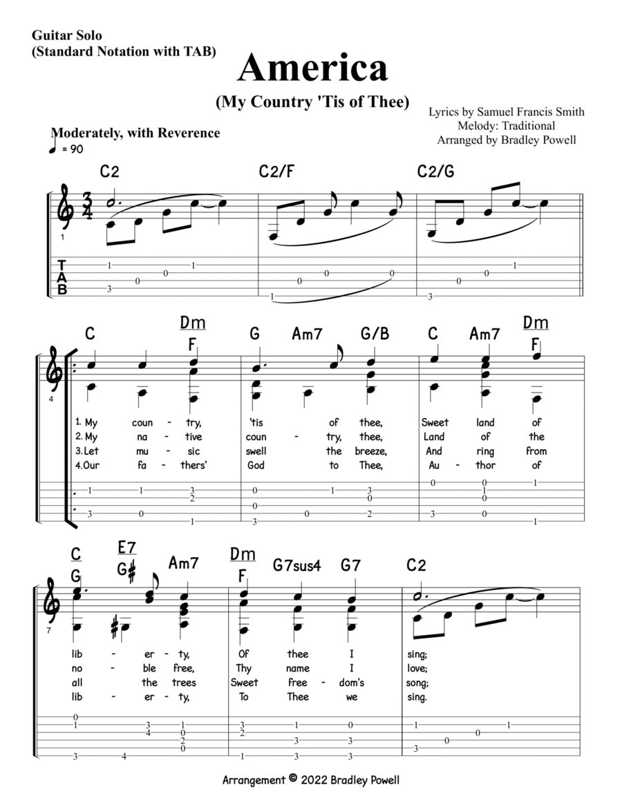 America (My Country ‘Tis of Thee) Electric Guitar scores gallery preview page 1