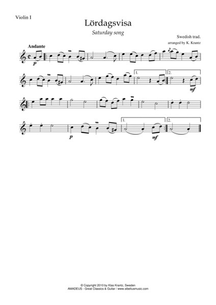 Lördagsvisa / Saturday Song for string quartet image number null