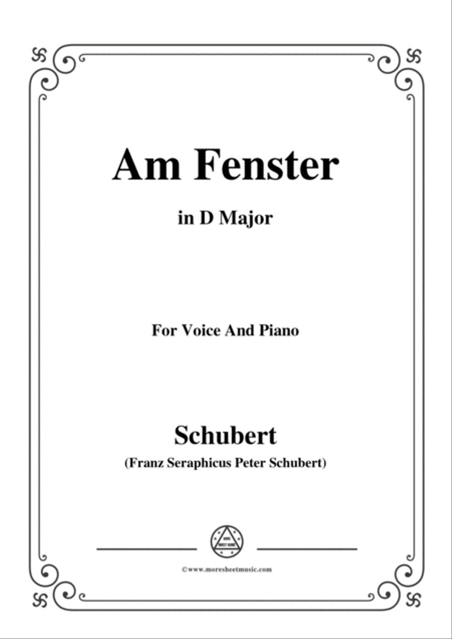 Book cover for Schubert-Am Fenster,Op.105 No.3,in D Major,for Voice&Piano