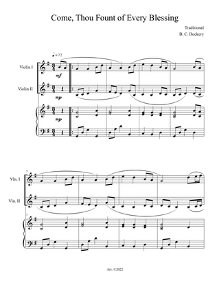 Come, Thou Fount of Every Blessing (Violin Duet with Piano Accompaniment)