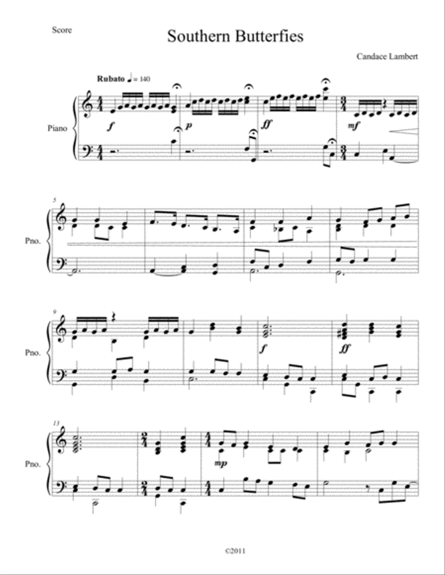 Southern Butterflies Piano Solo scores gallery preview page 1