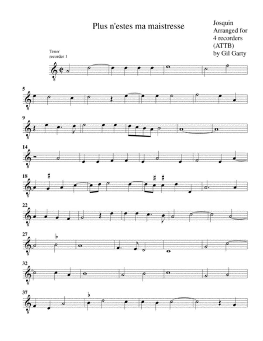 Plus n'estes ma maistresse (arrangement for 4 recorders) Recorder scores gallery preview page 6