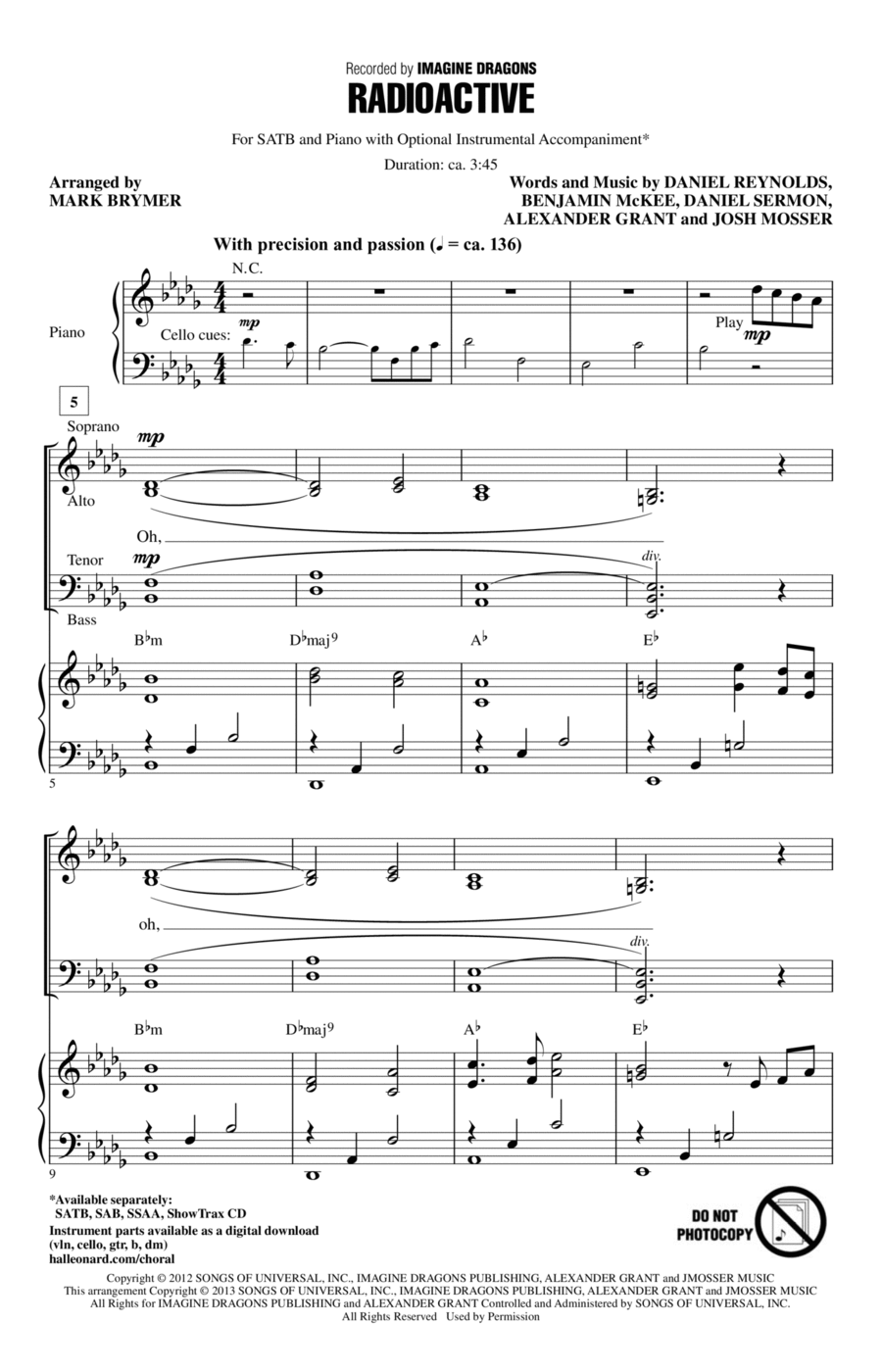 Radioactive Radioactive 4-Part scores gallery preview page 1