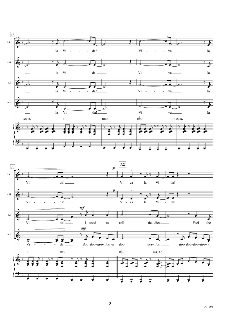 Viva La Vida Viva La Vida SSAA scores gallery preview page 3