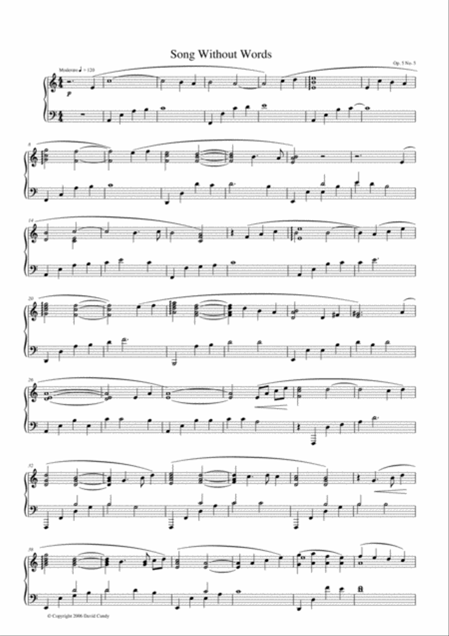 Songs without Words for solo Piano, Op. 5, No. 5 Piano Solo scores gallery preview page 1