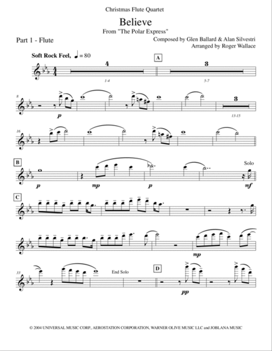 The Polar Express Flute Quartet scores gallery preview page 6