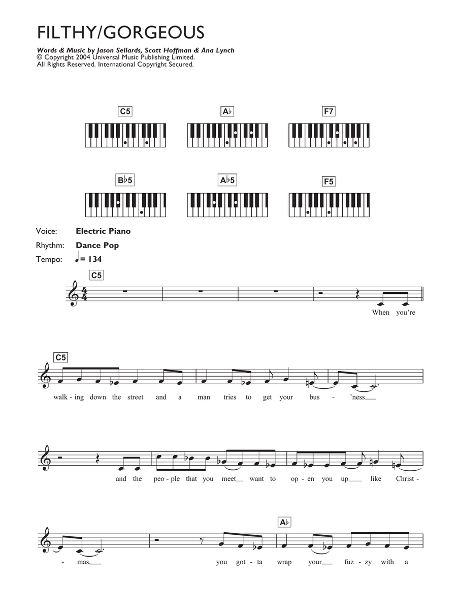 Filthy/Gorgeous Filthy/Gorgeous Piano Solo scores gallery preview page 1
