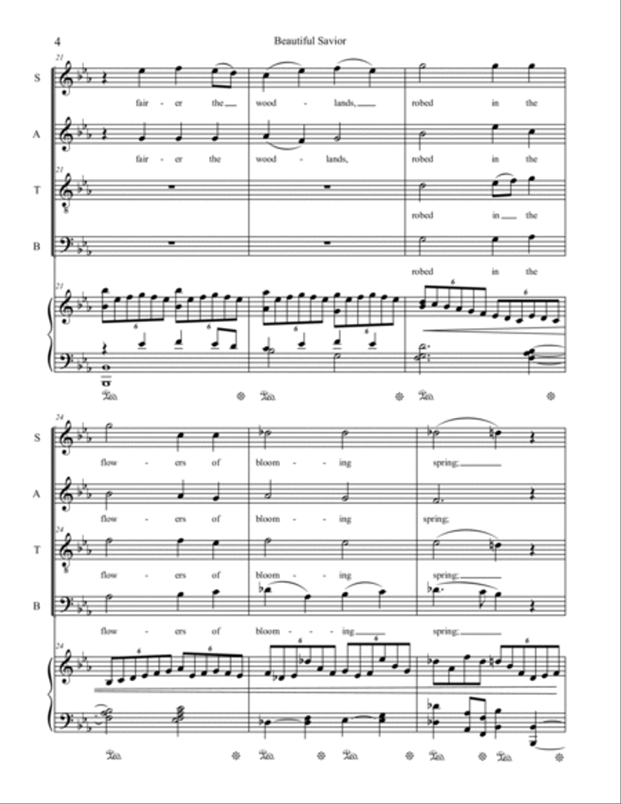 Beautiful Savior : Choral Pack includes 2 keys of SATB and Piano + SSAB version 4-Part scores gallery preview page 4