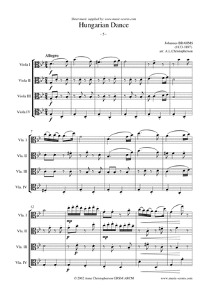 Hungarian Dance No.5 - Viola Quartet