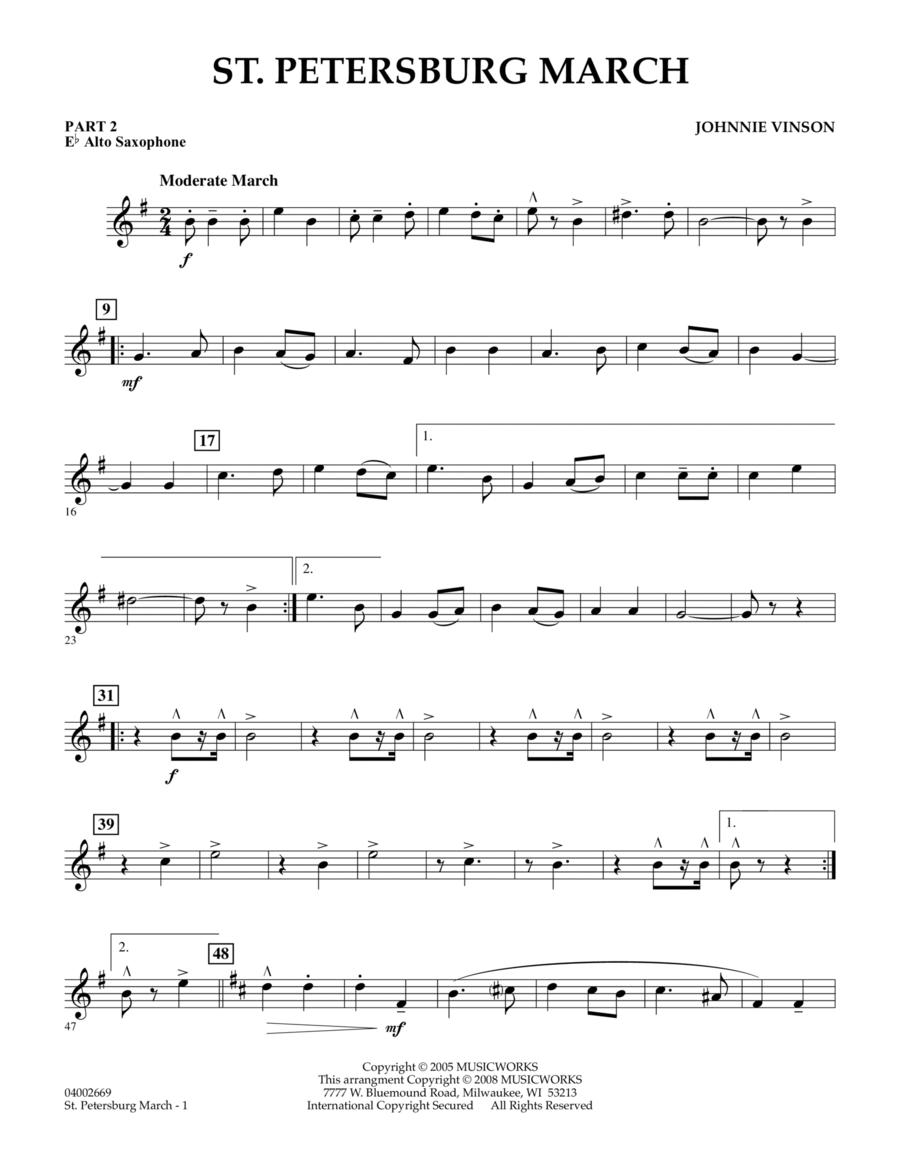 St. Petersburg March - Pt.2 - Eb Alto Saxophone Concert Band scores gallery preview page 1