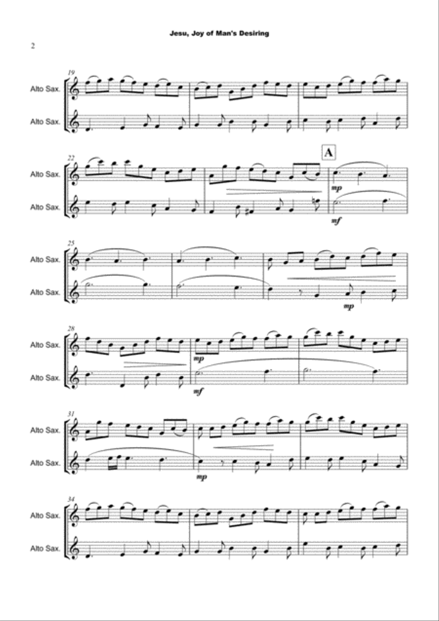 Jesu Joy of Man's Desiring, J S Bach, Alto Saxophone Duet Woodwind Duet scores gallery preview page 3