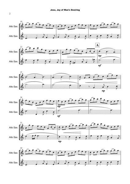 Jesu Joy of Man's Desiring, J S Bach, Alto Saxophone Duet image number null