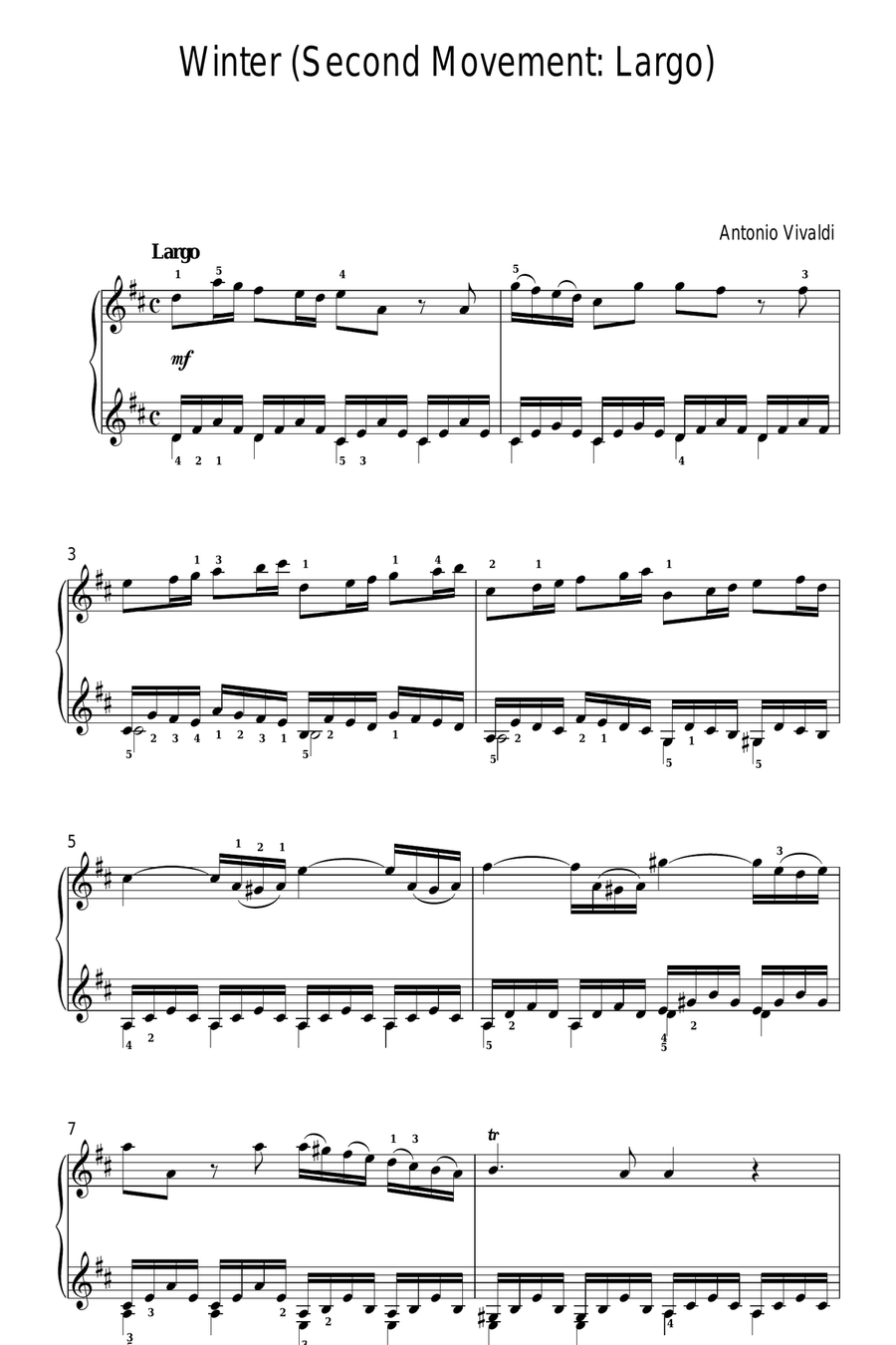 Winter from The Four Seasons (Second movement: Largo) Piano Solo scores gallery preview page 1