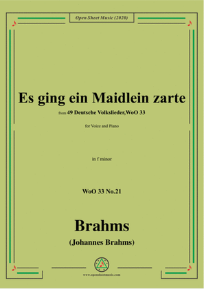 Book cover for Brahms-Es ging ein Maidlein zarte,WoO 33 No.21,in f minor,for Voice&Piano
