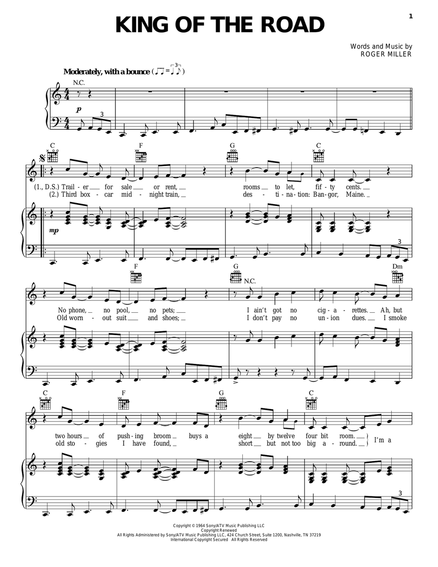 King Of The Road Piano, Vocal, Guitar scores gallery preview page 1