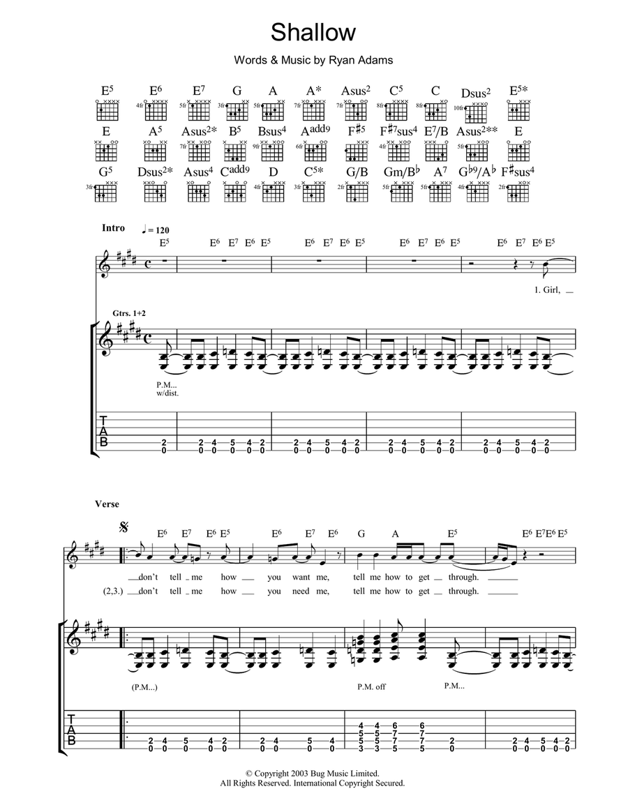Shallow Shallow Guitar Tablature scores gallery preview page 1