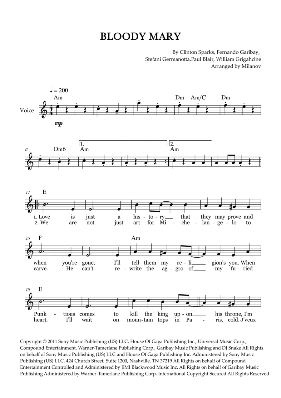 Bloody Mary Bloody Mary Easy Piano scores gallery preview page 1