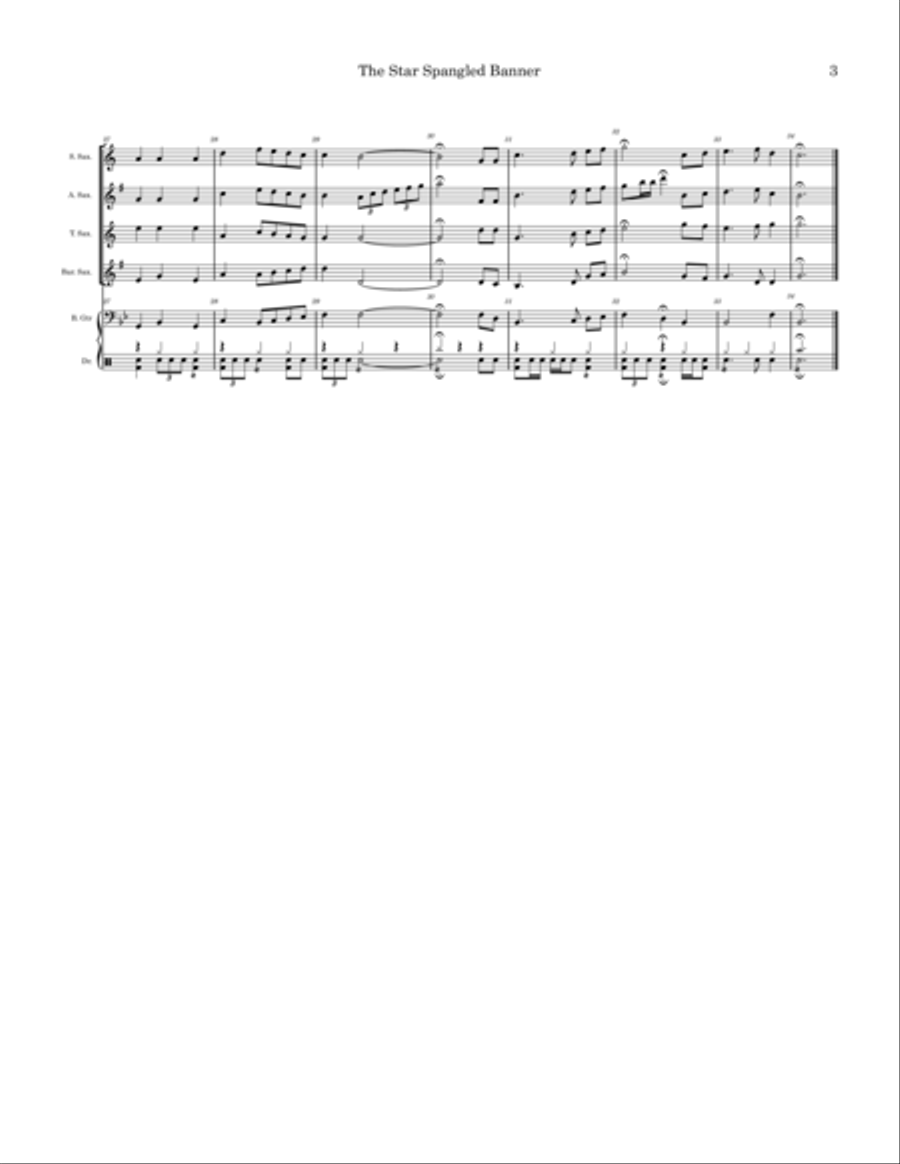 The Star Spangled Banner (Saxophone Quartet) Saxophone Quartet scores gallery preview page 3