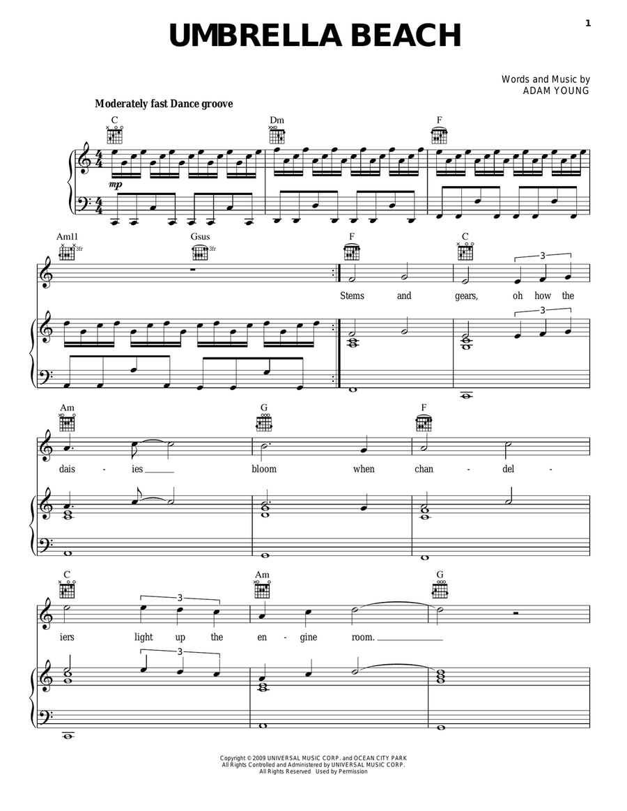 Umbrella Beach Piano, Vocal, Guitar scores gallery preview page 1