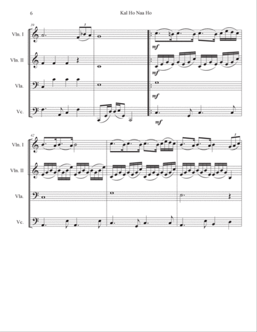 Kal Ho Naa Ho Sad String Quartet scores gallery preview page 6