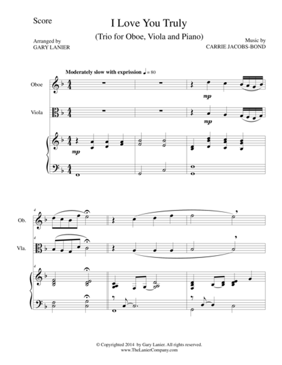 I LOVE YOU TRULY (Trio – Oboe, Viola, and Piano with Score and Parts) image number null