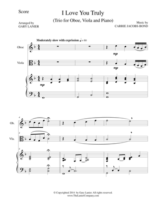 Book cover for I LOVE YOU TRULY (Trio – Oboe, Viola, and Piano with Score and Parts)