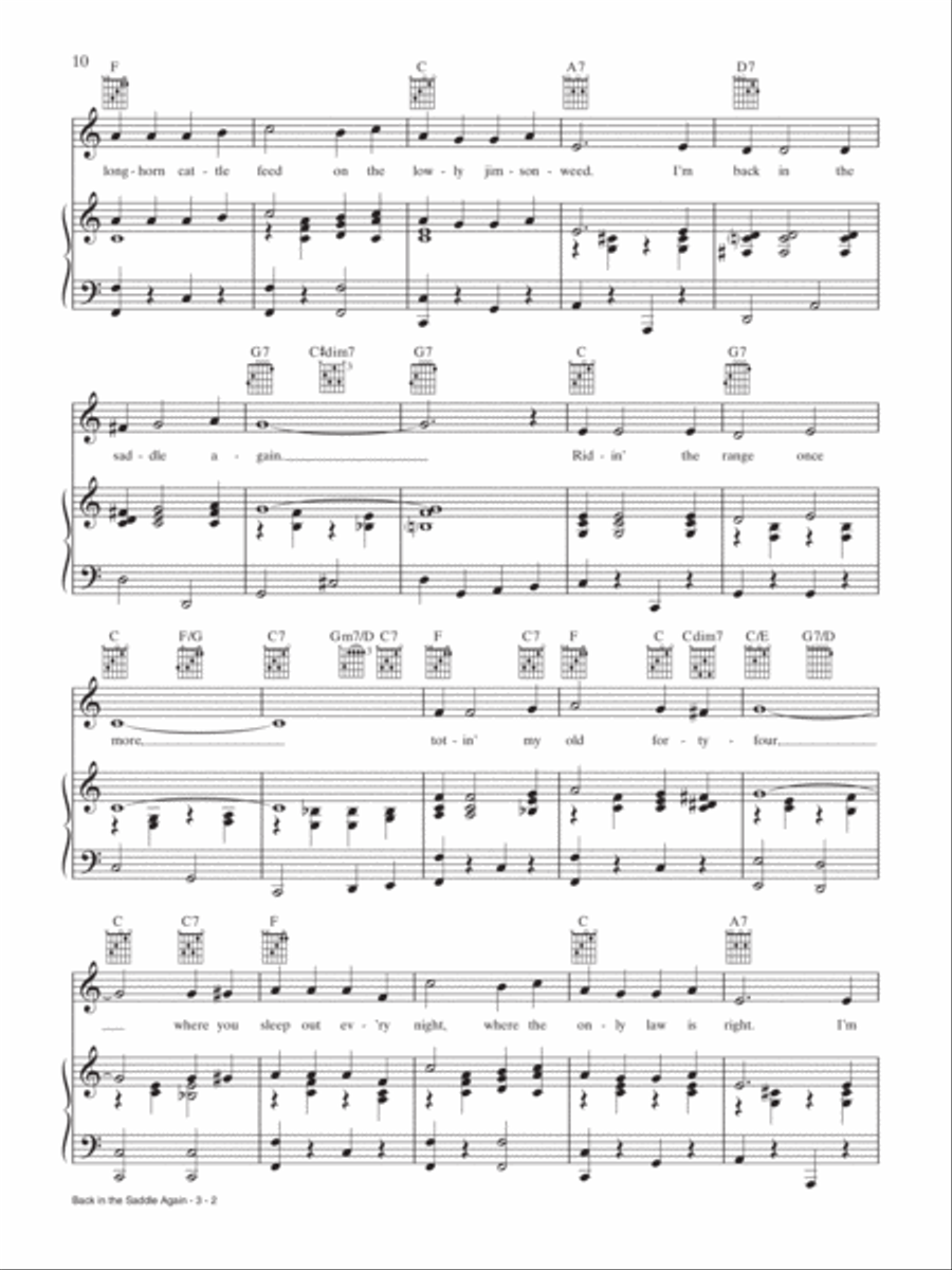 Back in the Saddle Again Piano, Vocal, Guitar scores gallery preview page 2
