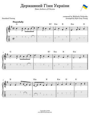 State Anthem Of Ukraine (easy guitar tablature lead sheet)