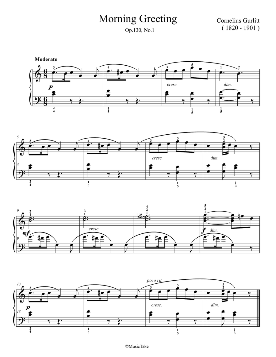 Gurlitt. Morning Greeting Easy Piano scores gallery preview page 1