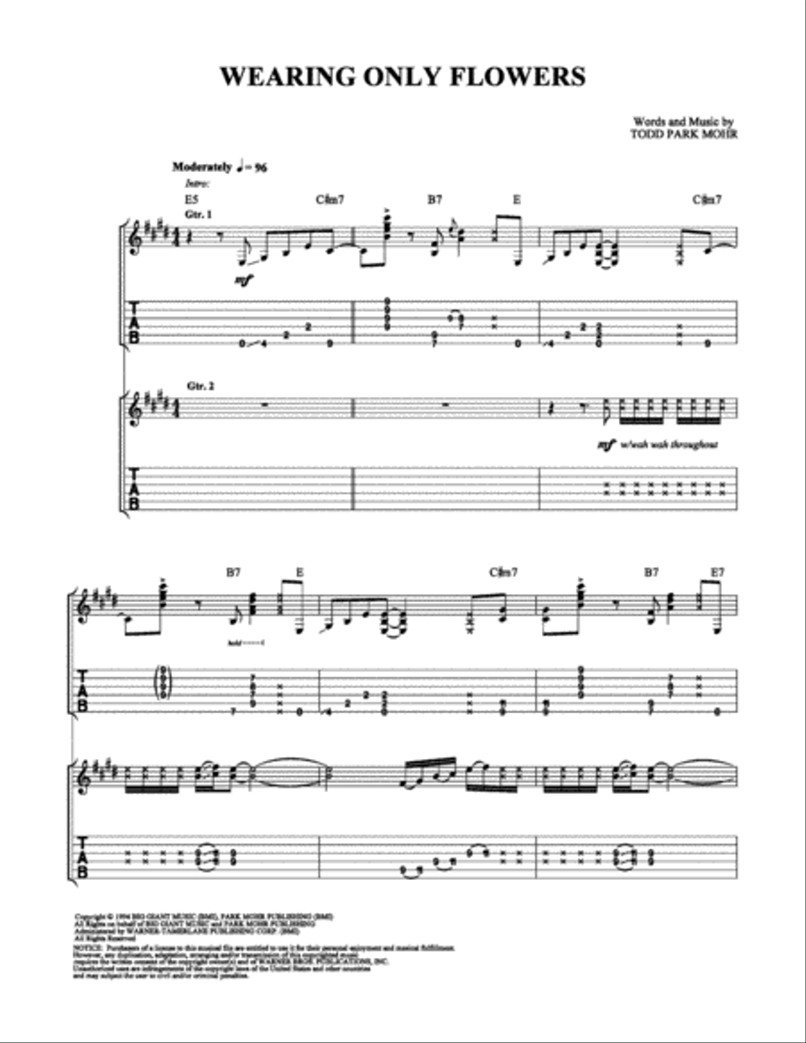 Wearing Only Flowers Wearing Only Flowers Electric Guitar scores gallery preview page 1