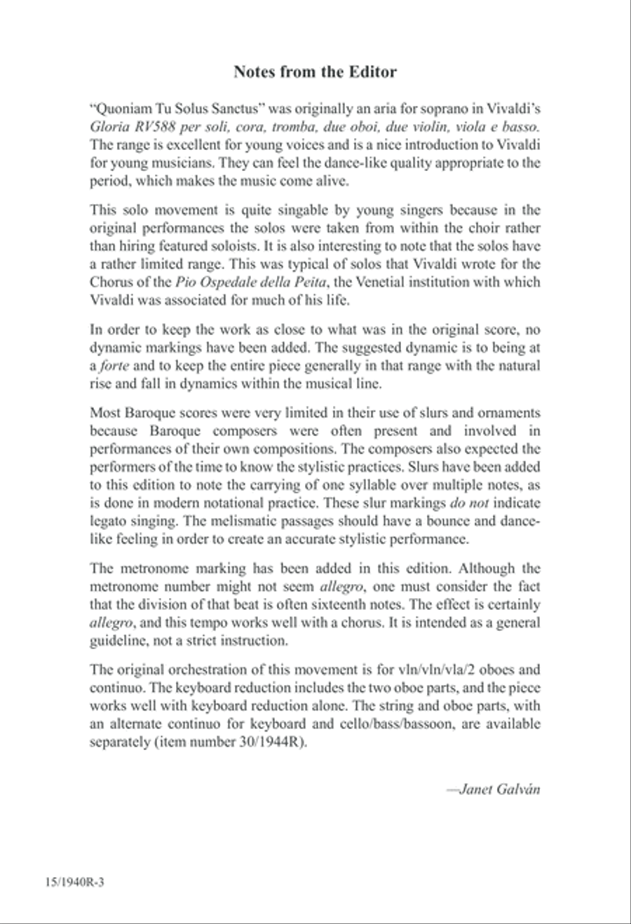 Quoniam Tu Solus Sanctus Unison Choir scores gallery preview page 3