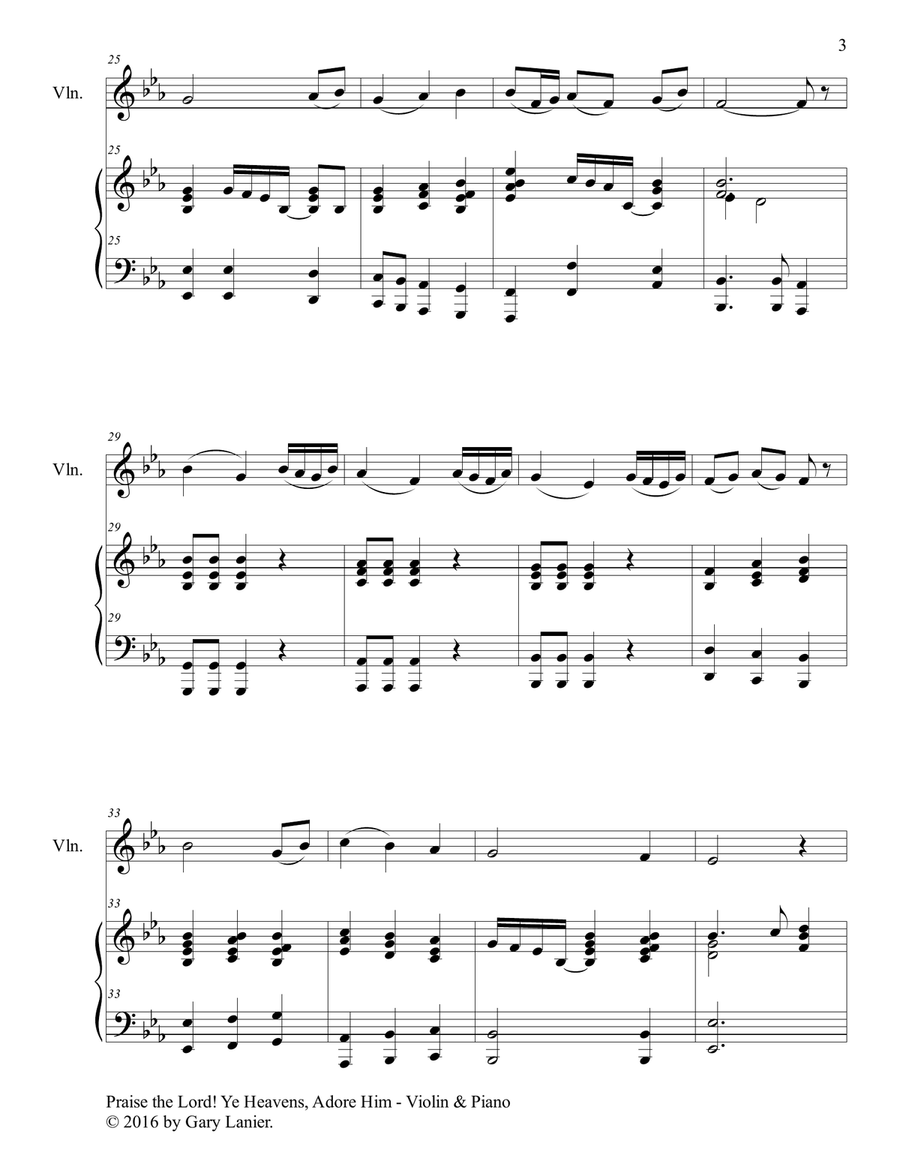 PRAISE THE LORD! YE HEAVENS, ADORE HIM (Duet – Violin & Piano with Score/Part) Violin Solo scores gallery preview page 4