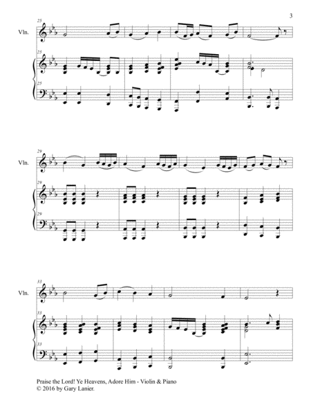 PRAISE THE LORD! YE HEAVENS, ADORE HIM (Duet – Violin & Piano with Score/Part) image number null