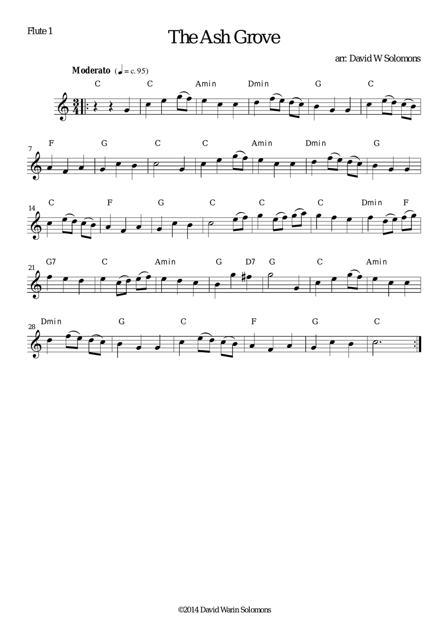 The Ash Grove (Llwyn Onn) 2 flutes and guitar Flute scores gallery preview page 3