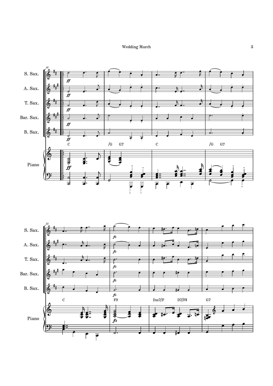Wedding March Saxophone Quintet scores gallery preview page 3