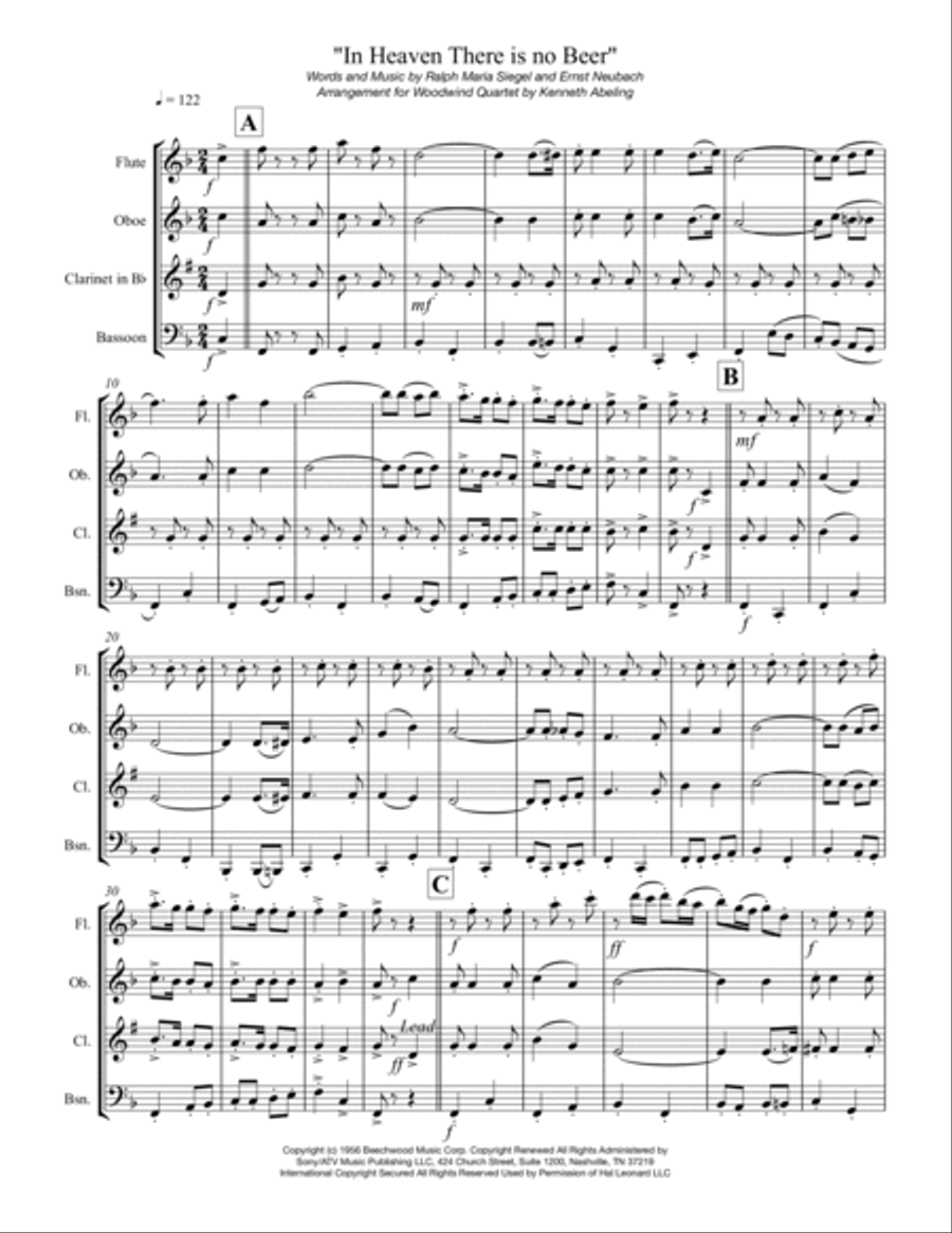 In Heaven There Is No Beer Woodwind Quartet scores gallery preview page 2