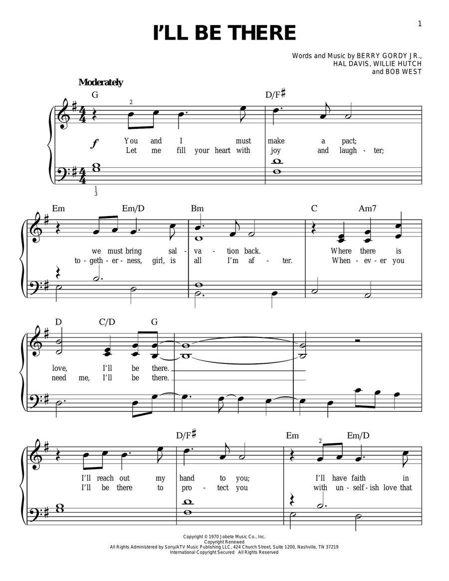 I'll Be There Easy Piano scores gallery preview page 1