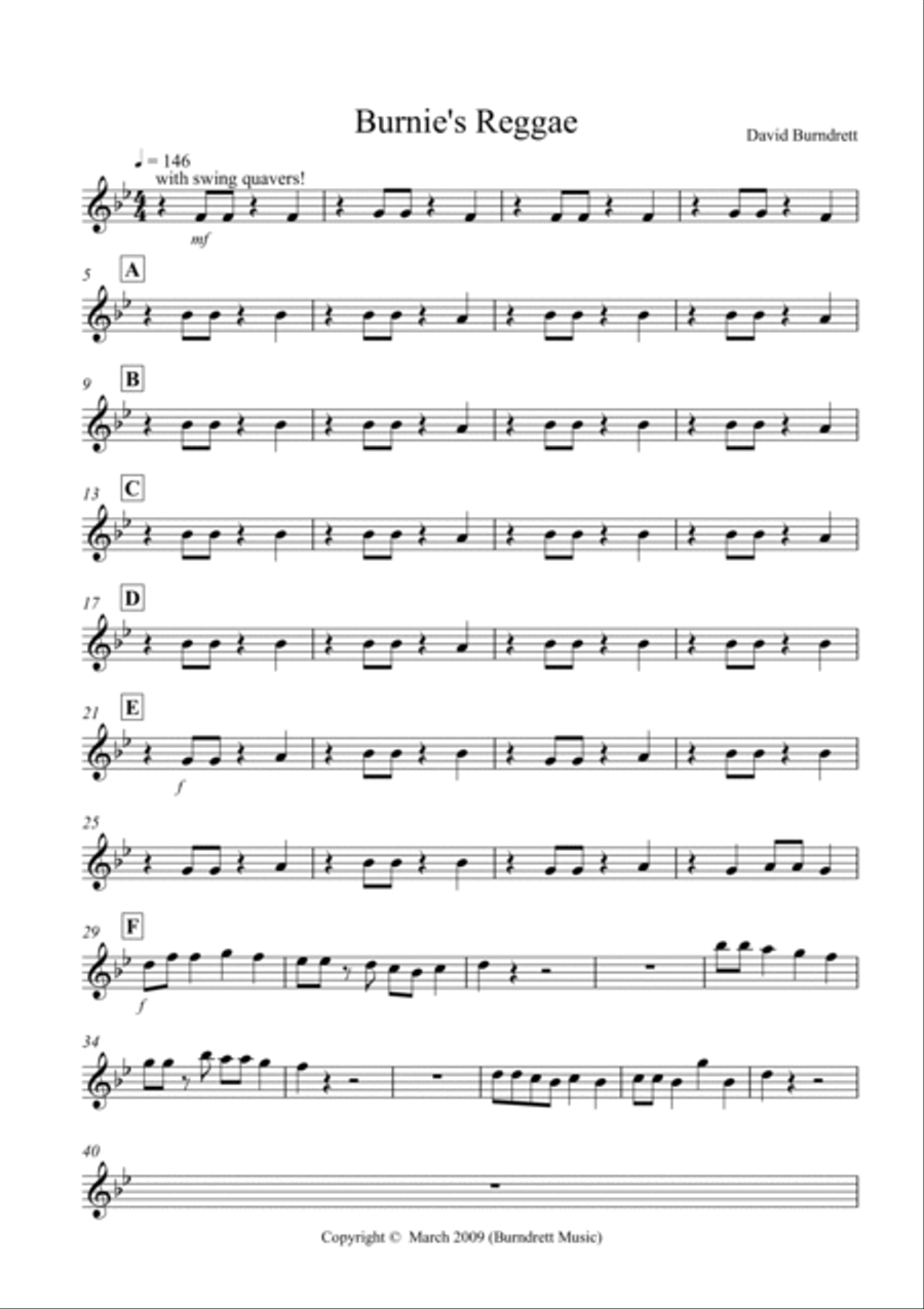 Burnie's Reggae for Wind Quintet Woodwind Quartet scores gallery preview page 5