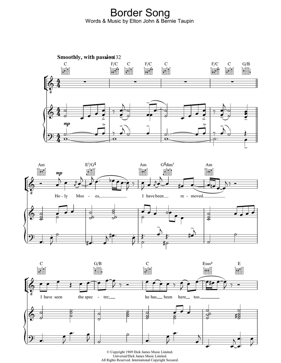 Border Song Piano, Vocal, Guitar scores gallery preview page 1