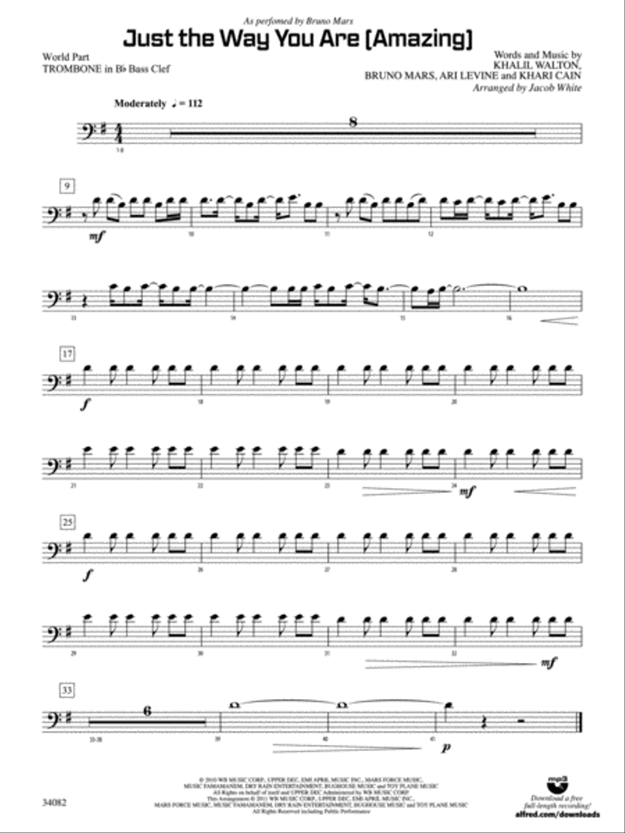 Just the Way You Are (Amazing): (World Part) 1st B-flat Trombone B.C. Concert Band scores gallery preview page 1