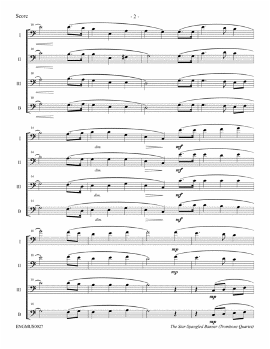 The Star-Spangled Banner (Trombone Quartet) Trombone Quartet scores gallery preview page 3