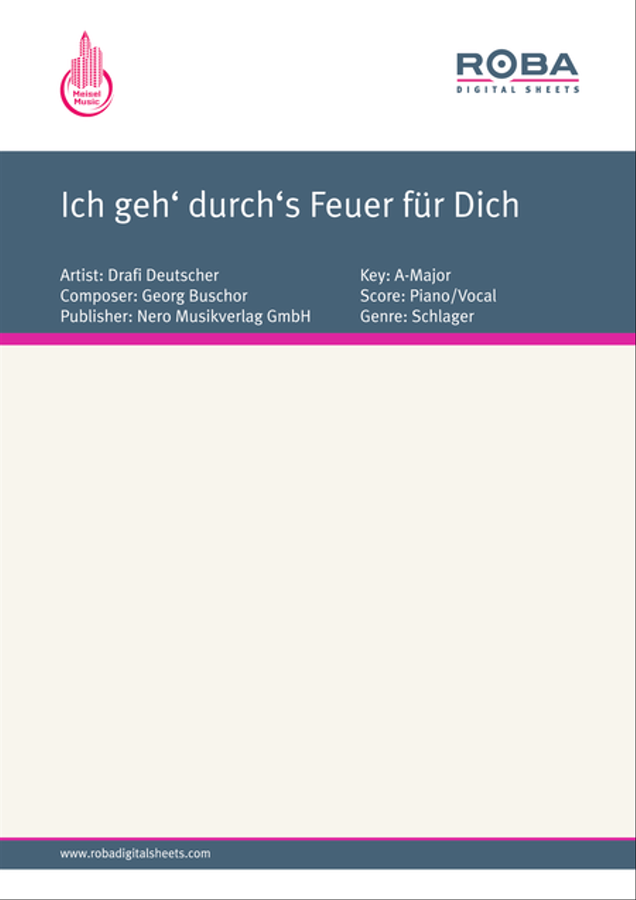 Ich geh' durch's Feuer fur Dich Piano, Vocal scores gallery preview page 1