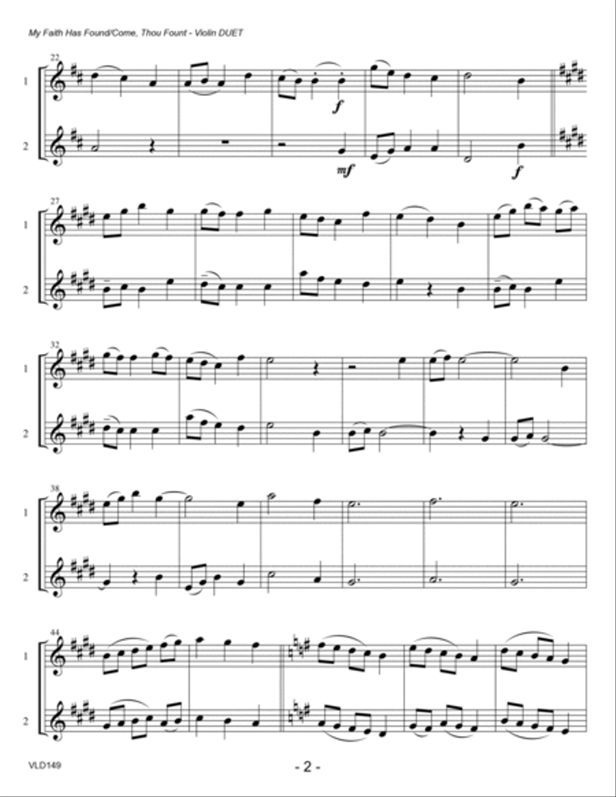 MY FAITH HAS FOUND A RESTING PLACE/COME, THOU FOUNT OF EVERY BLESSING - unaccompanied VIOLIN DUET String Duet scores gallery preview page 2