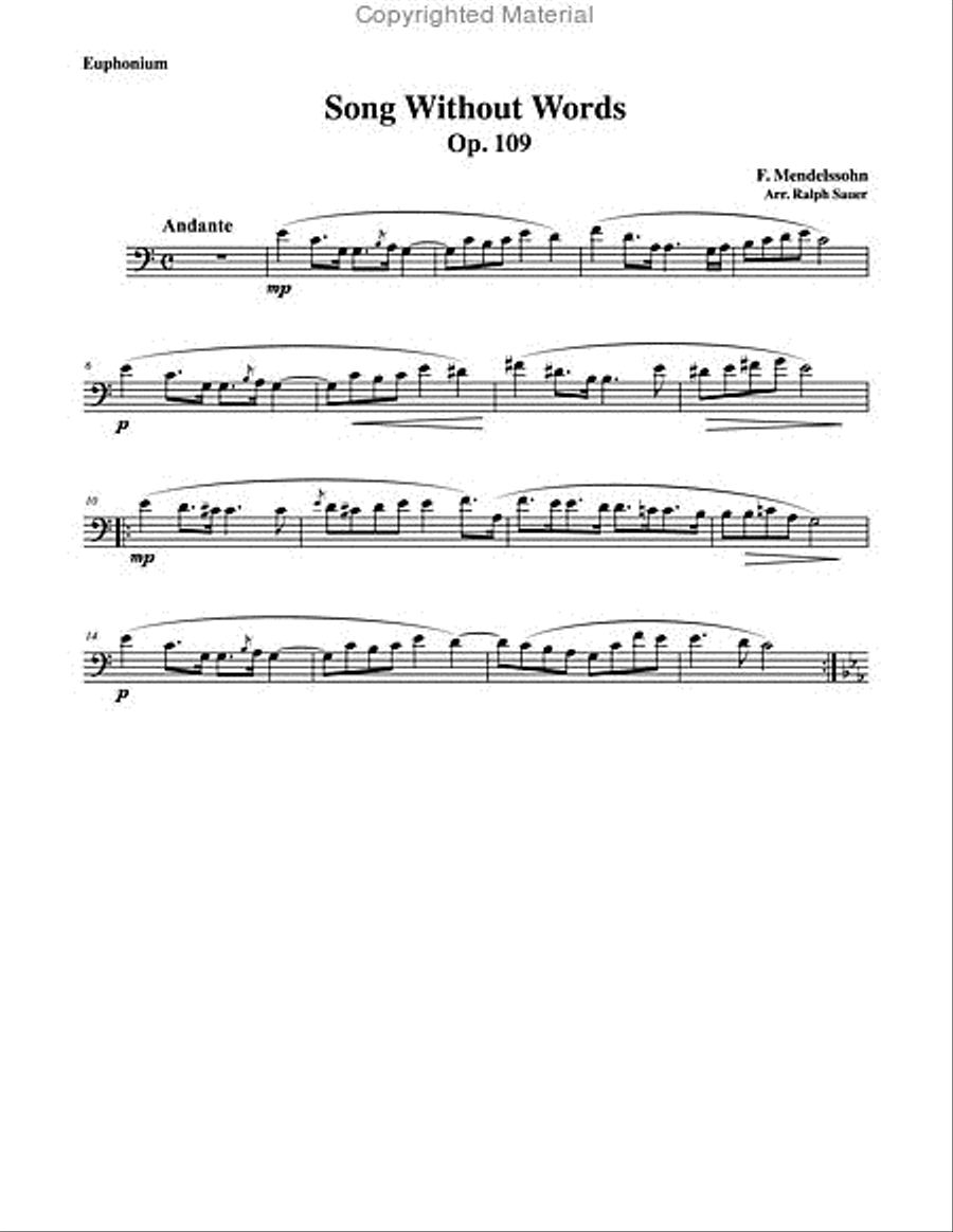 Song Without Words, Op. 109 for Euphonium & Piano Euphonium scores gallery preview page 2