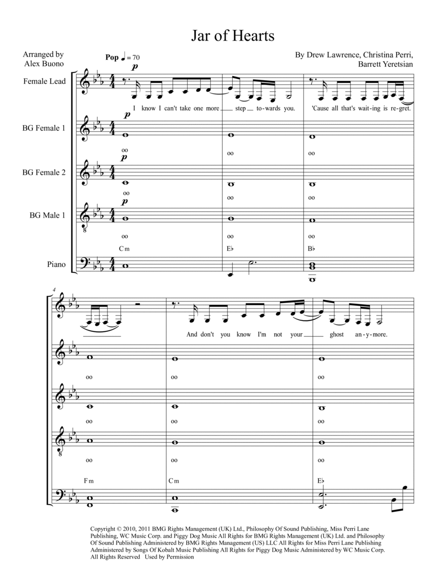 Jar Of Hearts A Cappella scores gallery preview page 1