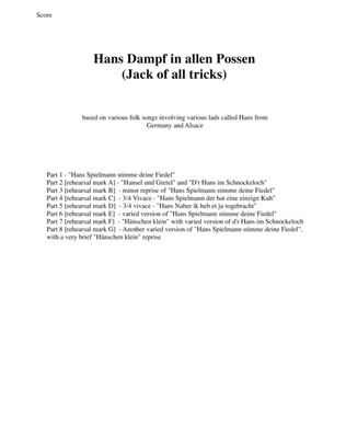 Book cover for Hans Dampf in allen Possen (Jack of all tricks) for wind trio (oboe, clarinet, bassoon)