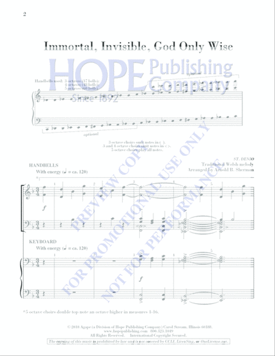 IMMORTAL INVIS-SHER-Director and Piano Score Handbell Choir scores gallery preview page 2