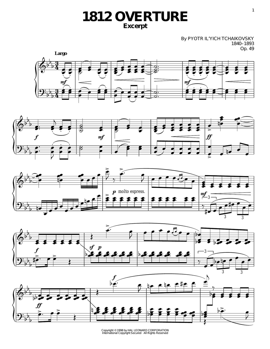 1812 Overture Piano Solo scores gallery preview page 1