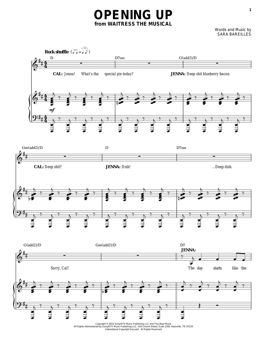 Opening Up (from Waitress The Musical) Voice scores gallery preview page 1